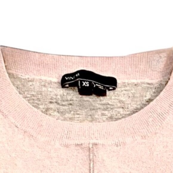 😊VINCE Pale Pink Cropped Sweater Double Faced Gray Accent Crew Neck Cropped EUC - Picture 4 of 10